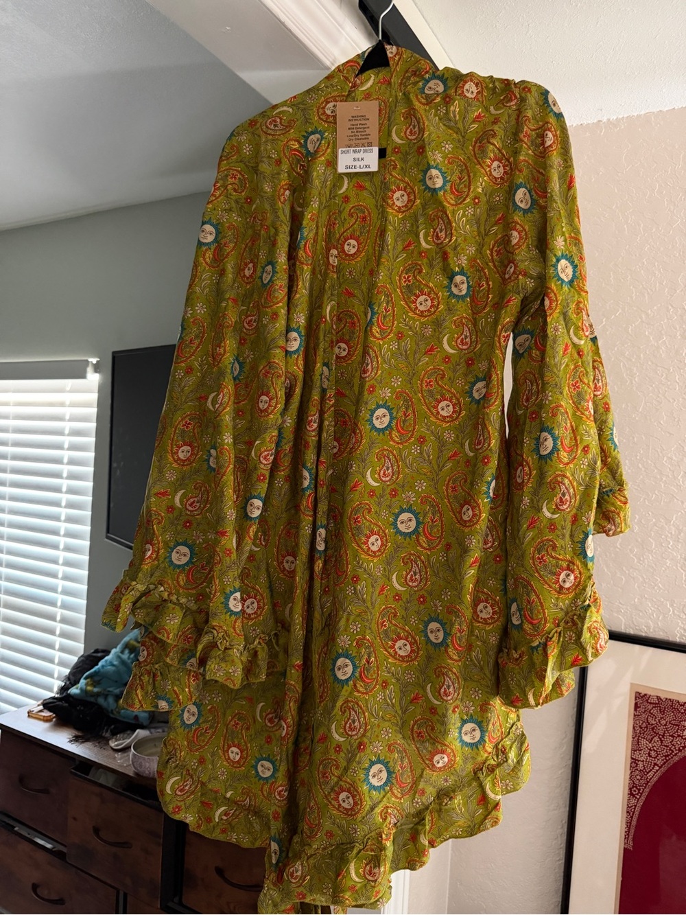 Olive Paisley High-Low Ruffle Maxi Dress